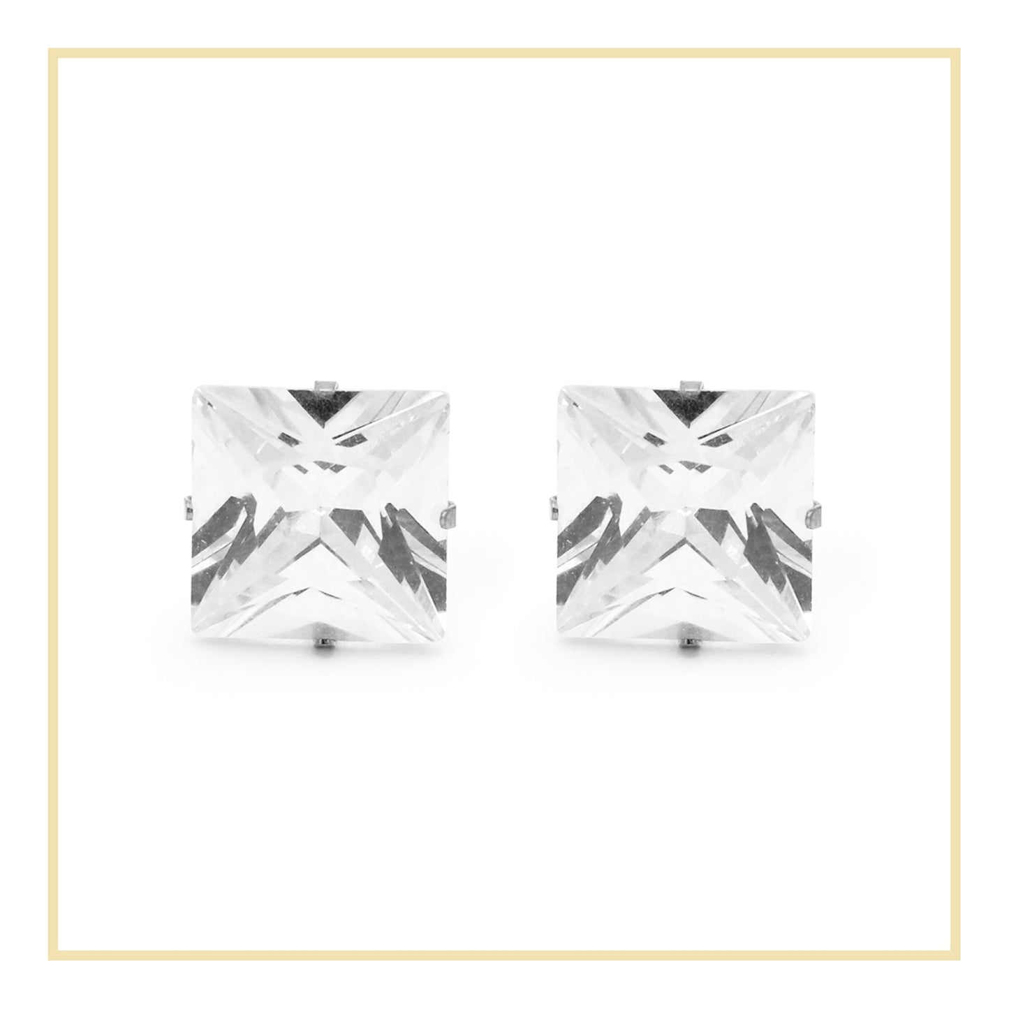 Cubic Zirconia Square Stud Earrings Stainless Steel Silver Jewelry Men Women