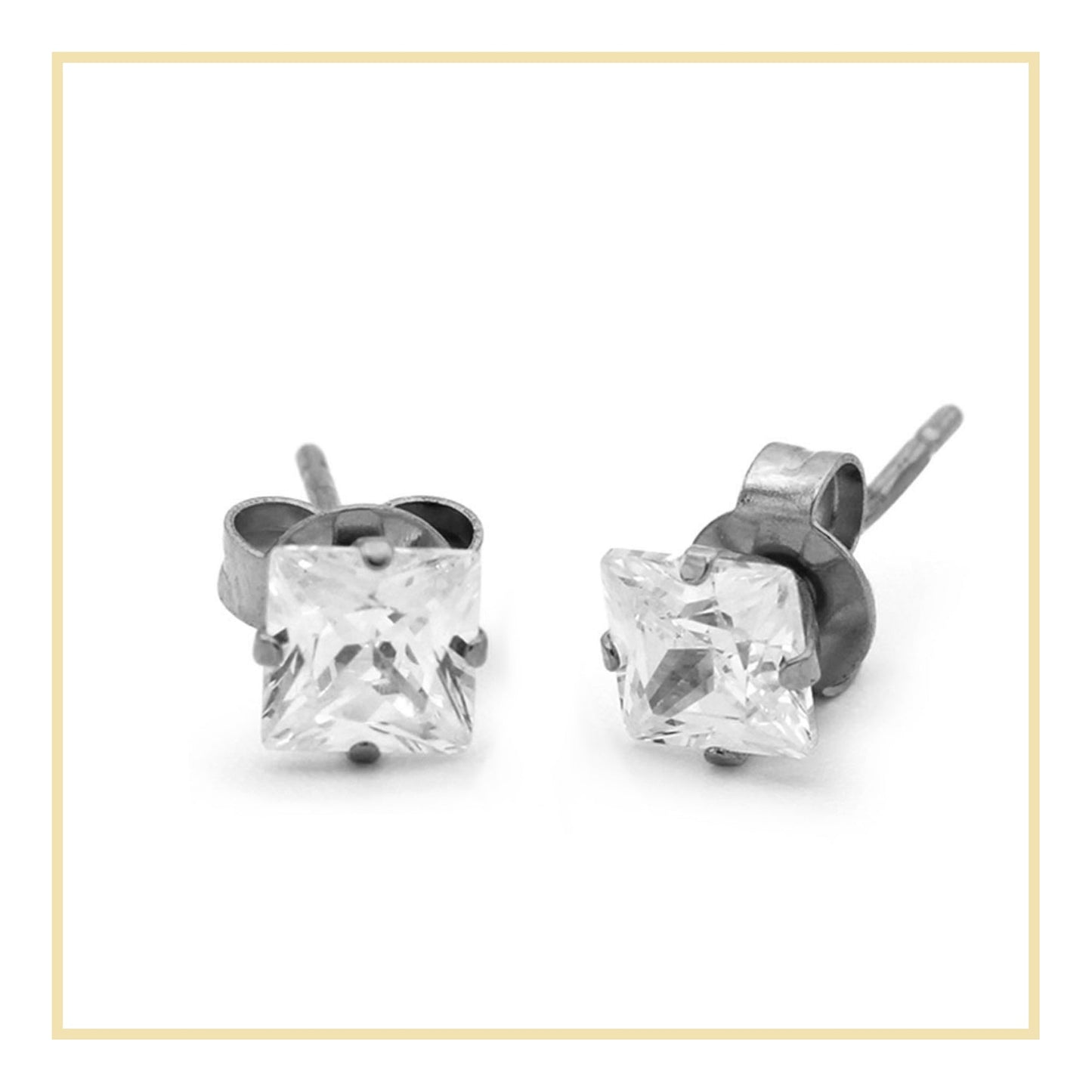 Cubic Zirconia Square Stud Earrings Stainless Steel Silver Jewelry Men Women