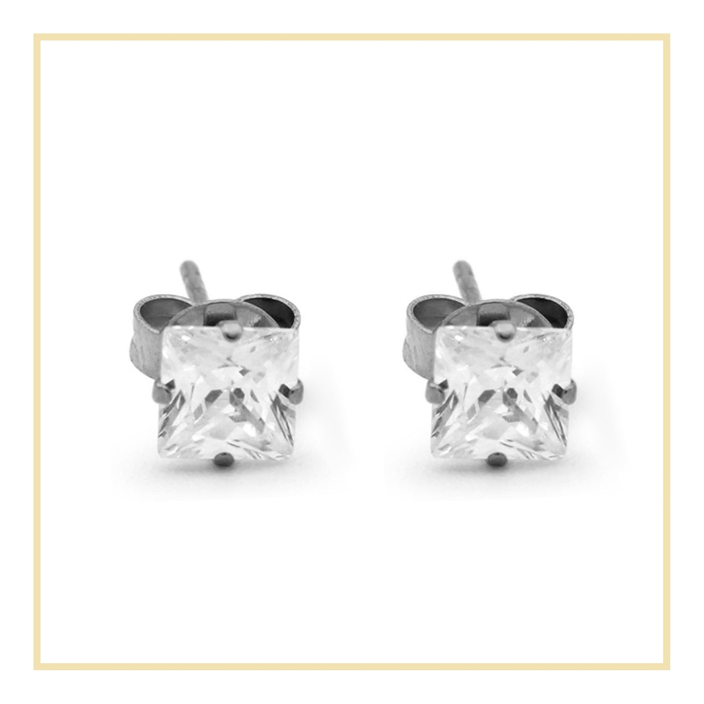 Cubic Zirconia Square Stud Earrings Stainless Steel Silver Jewelry Men Women